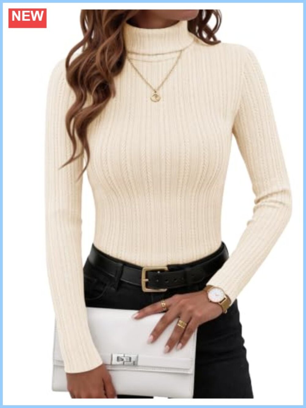 ZESICA Womens Turtleneck Long Sleeve Slim Fit Ribbed Knit Sweater Top